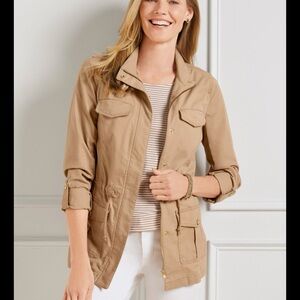 Talbots Field Jacket Womens Plus Size 1X  Utility Style Pockets Zip Button Front